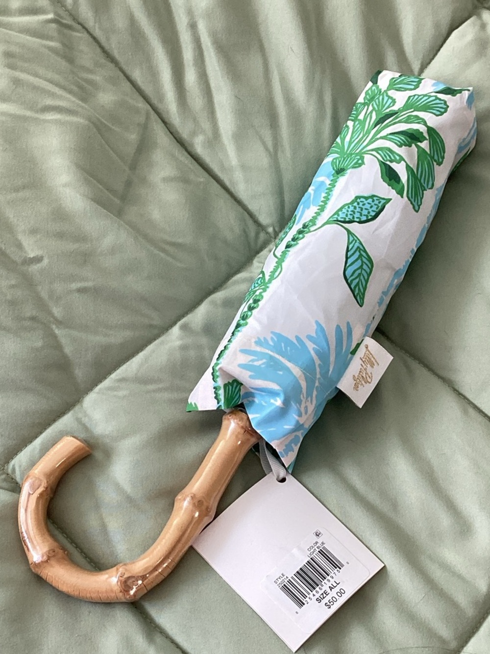 Lilly Pulitzer Swayin in the Breeze Travel Umbrella with Bamboo Handle - Picture 2 of 6